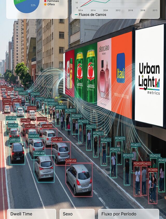 Painel de LED com contagem de pessoas e veículos por inteligência artificial